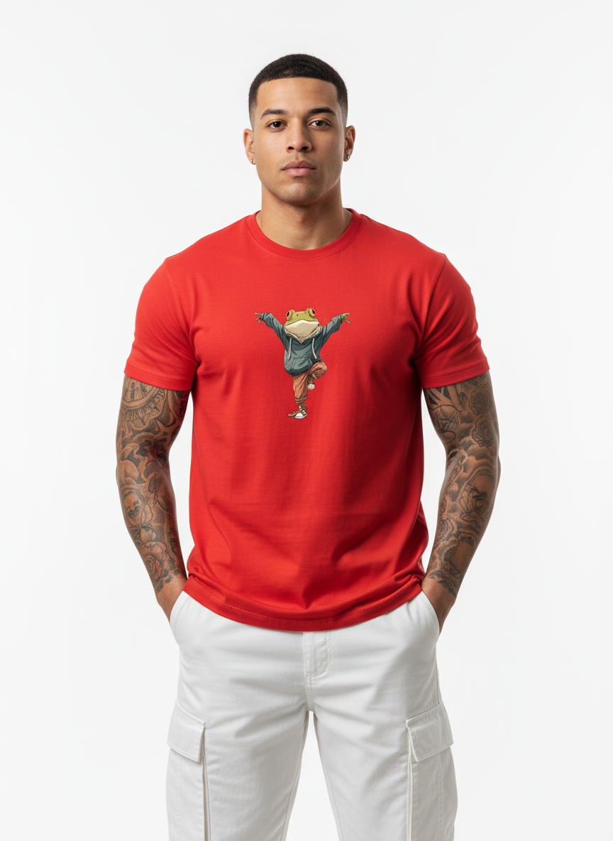Anngi Red Yoga Frog Graphic Tee