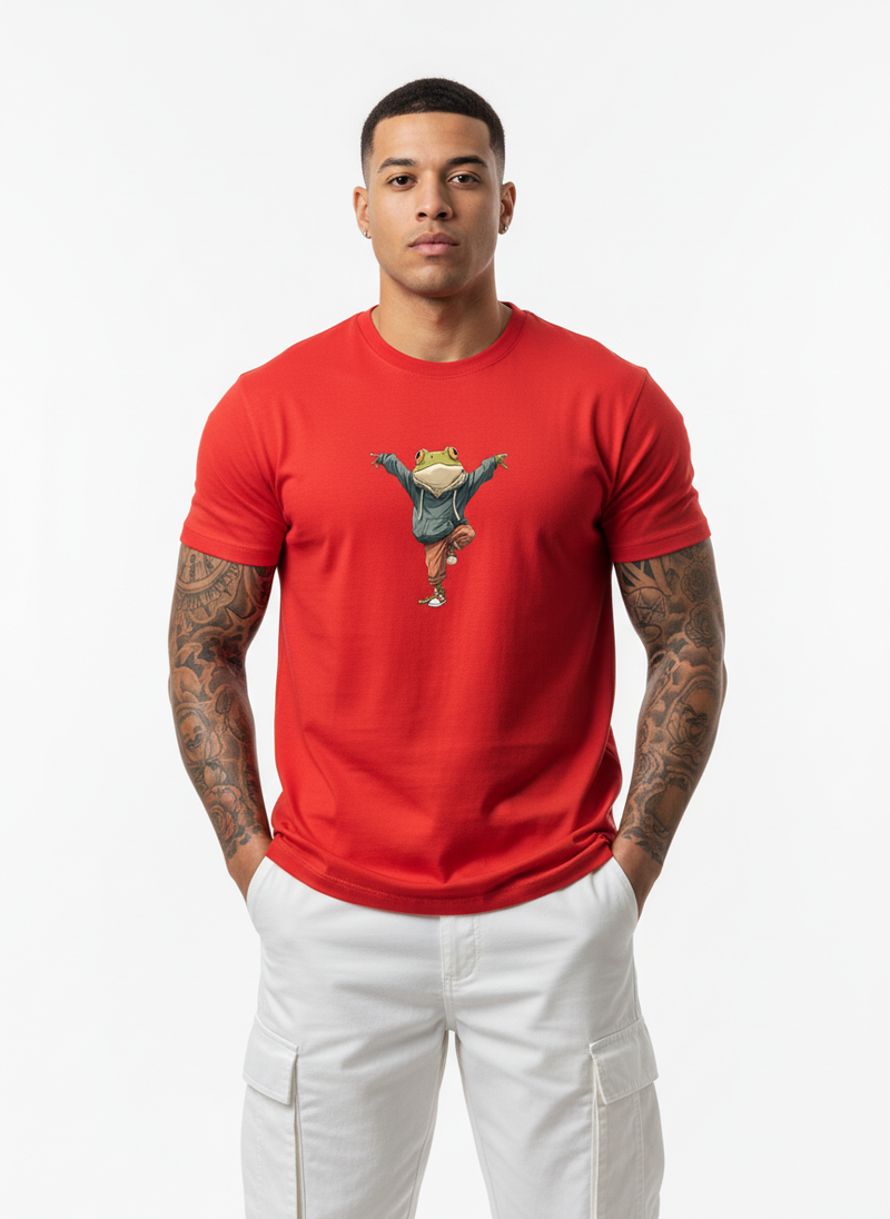 Anngi Red Yoga Frog Graphic Tee