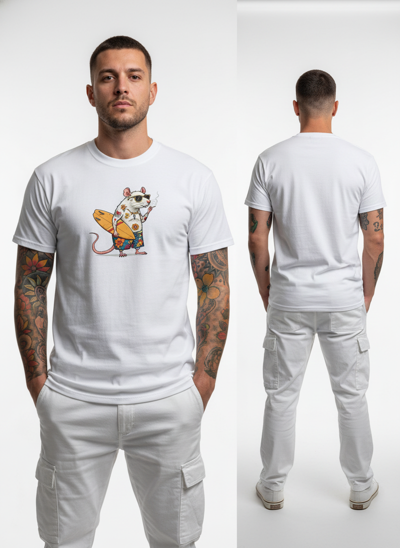 Anngi Cool Surfer Mouse White Tee