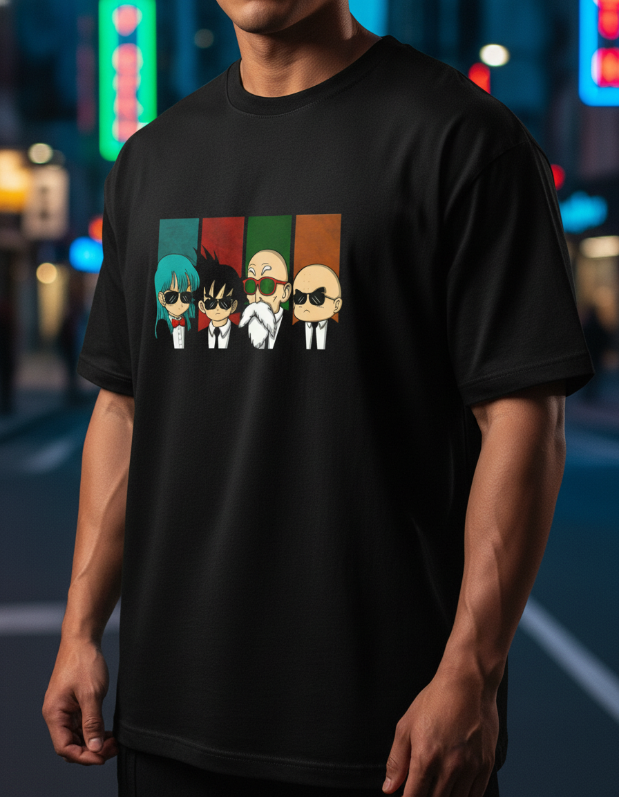 Anngi Cool Anime Squad Graphic Tee | Black Streetwear Shirt