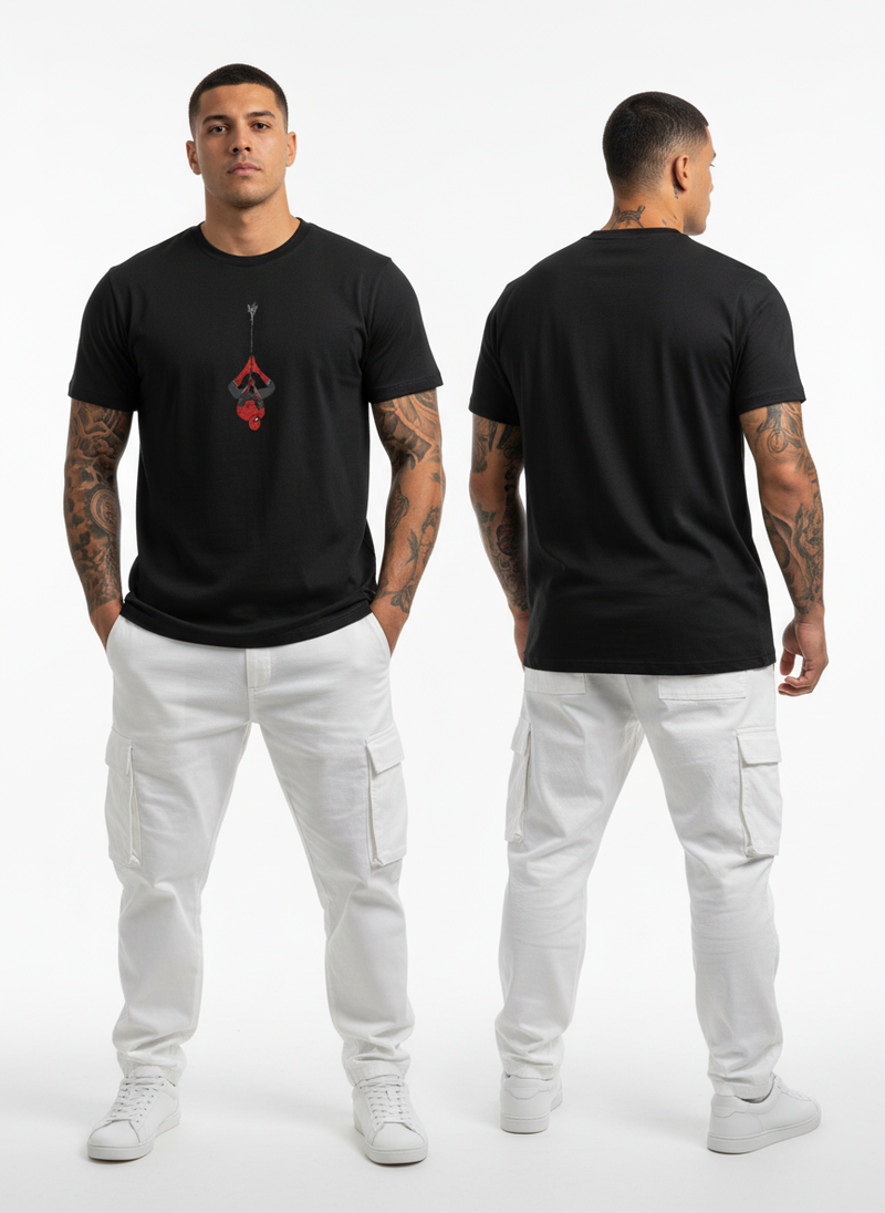 Anngi Hanging Spidey Black Cotton Tee